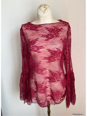 Jaded Gypsy Garden Lace Top Bell Sleeve One Size Berry NEW Tags